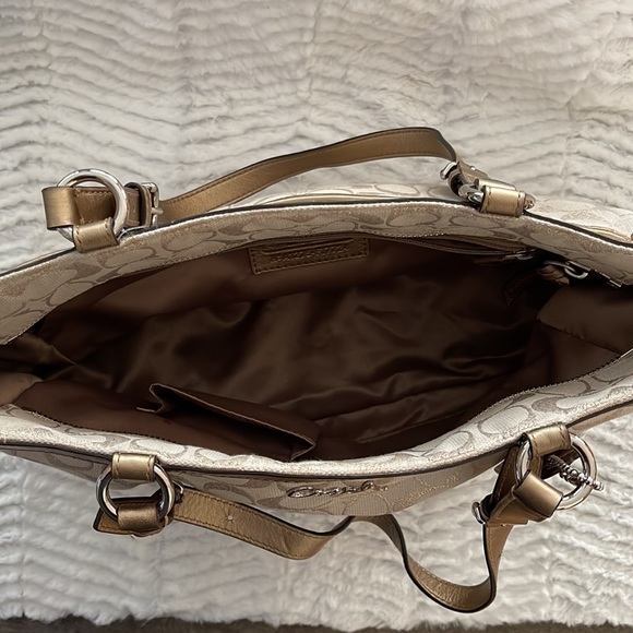 Coach F17724 Gallery Lurex Metallic Gold Khaki Tote Shoulder Bag $298 - Picture 5 of 7